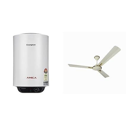 Crompton Amica ASWH-2015 15-Litre Storage Water Heater (Black and White) & Crompton Aura 48-inch High Speed Decorative Ceiling Fan (Ivory)