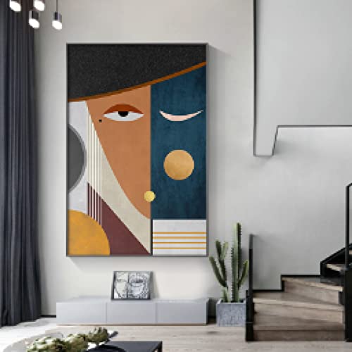 Affiche Visages Peinture Géométrique Abstrait Contemporain en Toile 60x90cm Sans Cadre