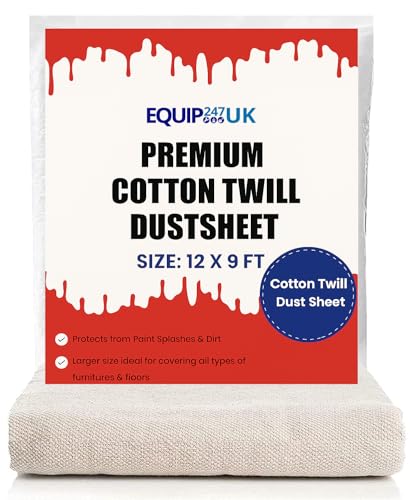 Cotton Dust Sheets for Painting & Decorating | Paint Sheets | Drop Cloth | Painting & Paint Cover Sheets | Dust Sheets for Furniture | Washable and Reusable | (Cotton, 12ft x 9ft / 3.50m x 2.60m)