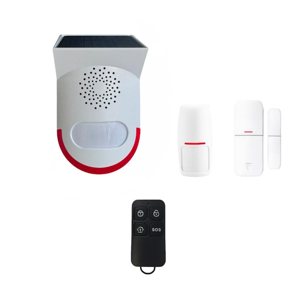 Lifebox Kit Alarme Autonome Extérieure Solaire pour Garage ou Chantier - Sirène de 110 DB avec Détecteur de Mouvement et d'Ouverture