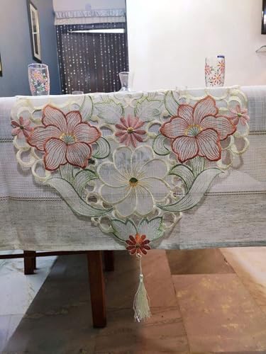Image of MONKDECOR Design - 022 Brown Color Tissue Cutwork Dining Table Runner (Size- 15x70 Inches)