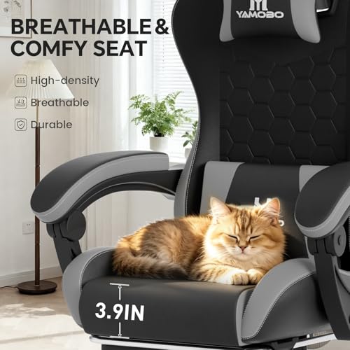 Image of Gaming Chair, Computer Office Chair with Footrest, Adjustable Height & Backrest Gaming Chairs with Swivel for Adults, High Back PU Leather Ergonomic Chair with Lumbar Support, BlackGrey