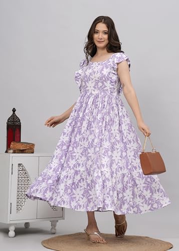 Image of Daevish Women's Rayon Fit and Flare Maxi Casual Dress | Women Flared Dress