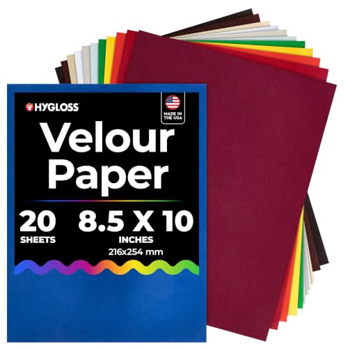 Image of Hygloss Velour Paper 8.5 x 10, Soft Flocked Craft Paper, 20 Assorted Colors