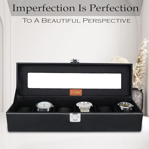Image of LEDO Watch Box Holder Organizer Case in 6 slots of Watches with Transparent Look Black color Velvet