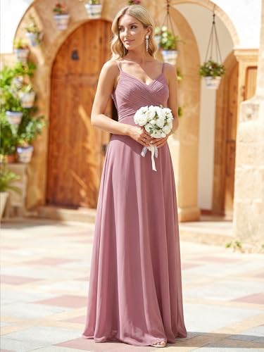 Image of Ever-Pretty Women's Summer Backless Spaghetti Strap Chiffon Bridesmaid Dresses Empire Waist Formal Wedding Guest Dress