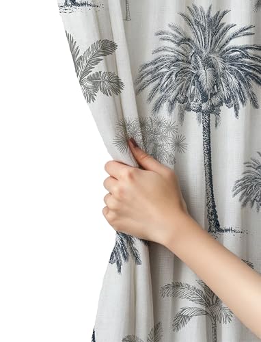 Image of Pack of 2 Printed Cotton Back Tab Curtains (2 Curtains) 70% Darkening. For Living , Kids and Bed Room. Elegant look Designer Teal Blue and Grey Tree Loop curtain (LONG DOOR 4 FT X 10 FT)