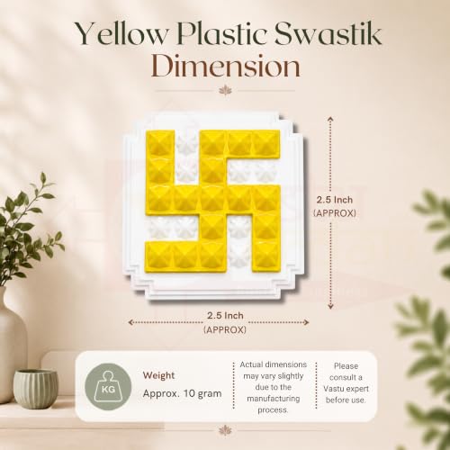 Image of Plastic Yellow swastik Pyramid Plate | Size- 2.5 Inch Approx | Wall Sticking Swastik | Pack of 2 | Prosperity & Peace Enhancer
