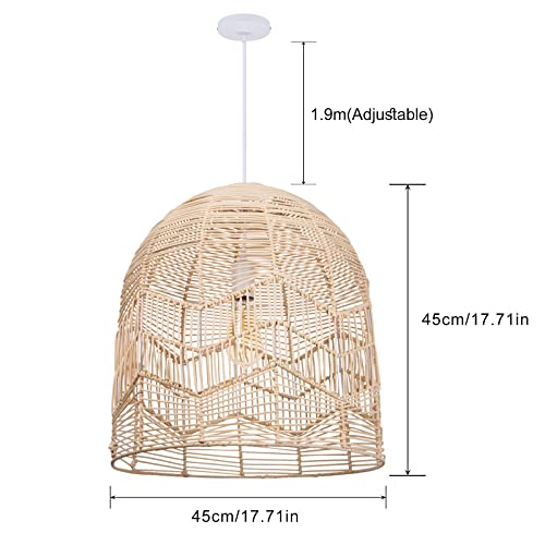 Arturesthome Weaving Natural Rattan Pendant Lighting Rope Lamp Shade Indoor Hanging Ceiling Light Fixture Handmade Lampshade 17.71"*17.71" - Image 3