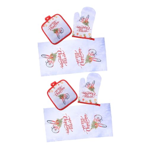 Cabilock Christmas Oven Mitts and Pot Holders Set Baking Potholders Reusable Washable Design for Baking Cooking Home Decor