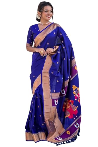 Image of SGF11 Women's Kanjivaram Paithani Silk Saree With Unstitched Blouse Piece