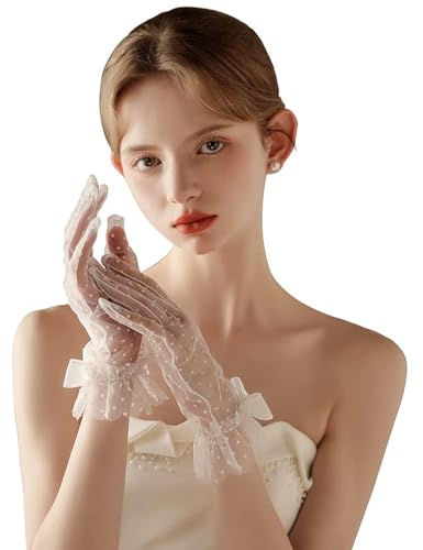GRYUIRY Women Lace Gloves with Bow Floral Tulle Ivory