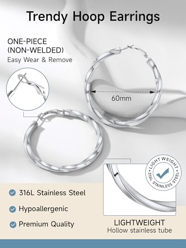 Image of Stainless Steel Chunky Hoop Earrings For Women, Minimalist and Chic, Black /Gold Plated, Round Hoops Earrings Hypoallergenic, Size: 30mm /40mm /60mm /80mm, Come with Box