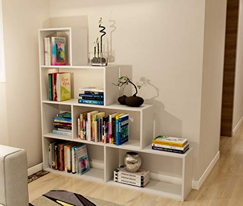 Dormidan- Estantería librería decoración, en Forma de Escalera, 140 x 136 x 25 cm (Blanco) …
