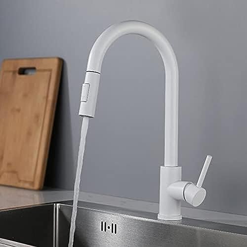 Robinet mitigeur de cuisine blanc pivotant avec douchette inox eau chaude froide