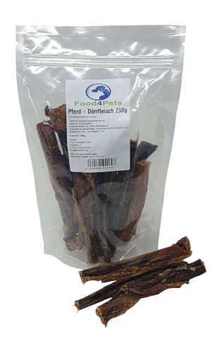 Food4Pets Pferde Dörrfleisch 250g – Schonend Getrockneter Kausnack für Hunde, Ideal für Allergiker