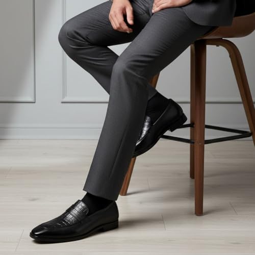 Image of HAYES LONDON Penny Loafers for Men | Genuine Leather Slip-on Shoes | Formal & Casual Comfort Footwear