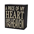 Rustic Box Sign Decor with Saying Wood Plaque Hanging Wall Art Sign, 5.9" x 5.9" Primitive Box Sign Hanging Decoration Wooden Wall Decor Sign A Piece Of My Heart Lives In Heaven Home Decor Accent
