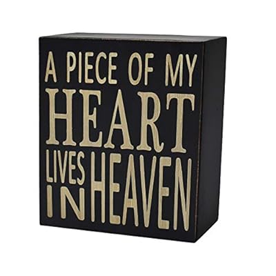 Rustic Box Sign Decor with Saying Wood Plaque Hanging Wall Art Sign, 5.9" x 5.9" Primitive Box Sign Hanging Decoration Wooden Wall Decor Sign A Piece Of My Heart Lives In Heaven Home Decor Accent