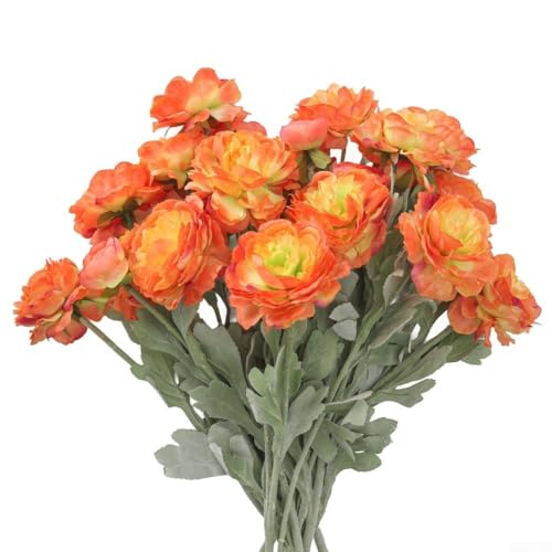 Juego de 6 rosas artificiales de seda de peonía de tallo único para decoración de bodas y hogar arreglos florales (naranja)