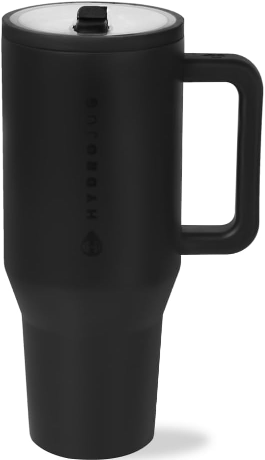 HydroJug Traveler - 32oz Water Bottle with Handle & Flip Straw - Fits Cup Holder and Leak Resistant Tumbler with Reusable Insulated Stainless Steel & Rubber Base - Gifts for Women and Men, Black