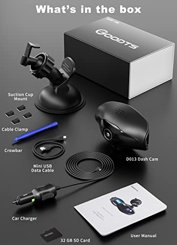 Dash Cam Front 1080P FHD, GOODTS Dash Camera for Cars, Dashcam Car Camera with 1.5-Inch Screen, Dashboard Camera Driving Recorder with G-Sensor, Parking Monitor, Loop Recording, 32GB SD Card