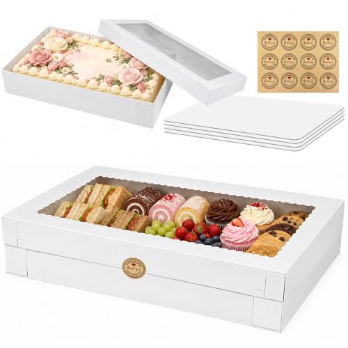 4 PCS 22x10x4inch White Rectangular Cake Boxes with Window and Cake Boards