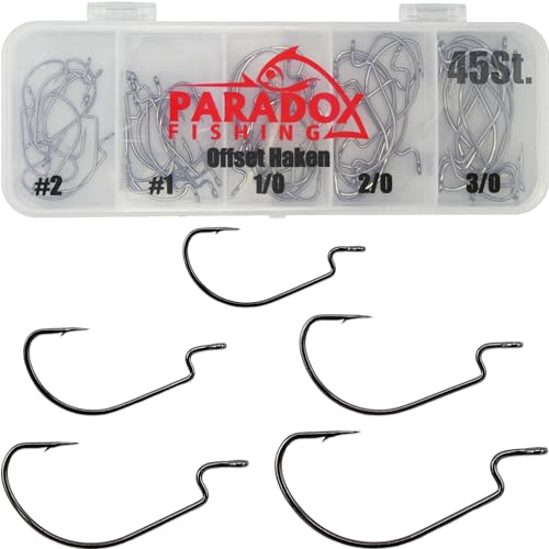Paradox Fishing Lot de 45 hamecon Texan I Offset hamecons I I 9X chacun #2#1 1/0 2/0 3/0 I Hameçon...