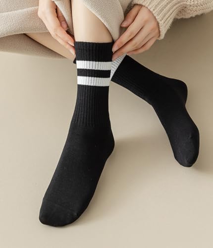 Womens Vintage Stripes Half Calf Socks Cotton Cozy Casual Crew Socks for Women4