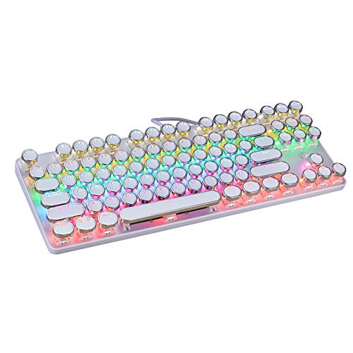 K917 Rgb Mechanical Gaming Keyboard 87Key Retro Keyboard-Blue Switch-Led Backlit- Round Keycaps Anti-Ghosting Mechanical Illuminated Keyboard For Pc Gaming And Mac (Retro-White) #TOP2