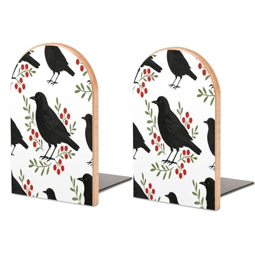 Sujetalibros de madera resistente con diseño moderno de pájaro 2