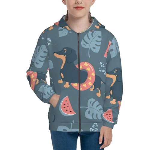Watermelons Dachshunds Kid Hoodies Boys Zip Up Sweatshirts Girls Pullover with Pocket3