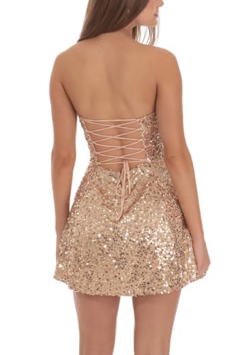 Short Sequin Homecoming Dress for Teen Sparkly Strapless Fitted Flare Dress Bridesmaid Formal Cocktail Party Gowns2