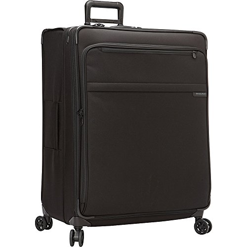 Briggs & Riley Baseline Softside Checked Extra Large Spinner Luggage 32 inch. Expandable Suitcase with Wheels and Compression Packing System, Black