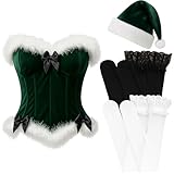 Haysandy 4 Pcs Sexy Christmas Santa Lingerie Costume Women Girls Claus Costume Dress Hat for Xmas Outfits(Green,Medium)