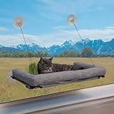 K&H Pet Products EZ Mount Cat Window Perch Deluxe Bolstered Kitty Sill with Cat Grass Grow Station - Hammock Window Bed for Indoor Pets, Home Grown Grass Toy for Bored Indoor Felines