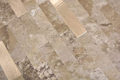 MOS200-LBG_f - Piastrelle a mosaico in vinile, effetto pietra, colore: marrone/oro