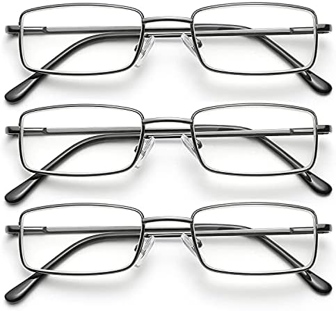 OKH 3 Pack Stainless Reading Glasses 2.0, Metal Frame Blue Light Blocking UV Protection Readers for Men