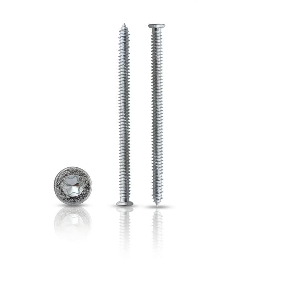 Rahmenschrauben Stahl verzinkt 7,5 x 182 mm, 100 Stück, Flachkopf TX30, Vollgewinde, dübellose Fenster- und Türrahmenmontage