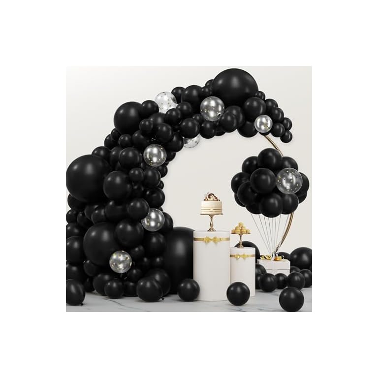 JOYIN 150 Pcs Black Balloons, Different Sizes 18 12 10 5 Inch Black Latex Balloon Arch Kit with Instruction for Birthday Party Graduation Wedding Holiday Decoration