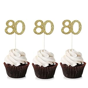 Unimall Global 24Pcs Gold Glitter Nummer 80 Cupcake Toppers 80. Geburtstag Geburtstag Cupcake Picks Cake Picks Party…