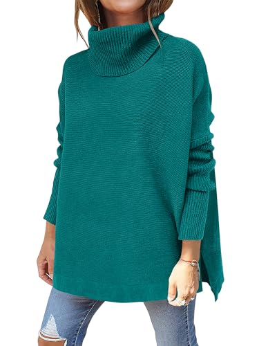 ANRABESS Women's Oversized Turtleneck Batwing Sleeve Spilt Casual Loose Knit Tunic Pullover Sweater Tops 2025 Fall Outfits Grass X-Small