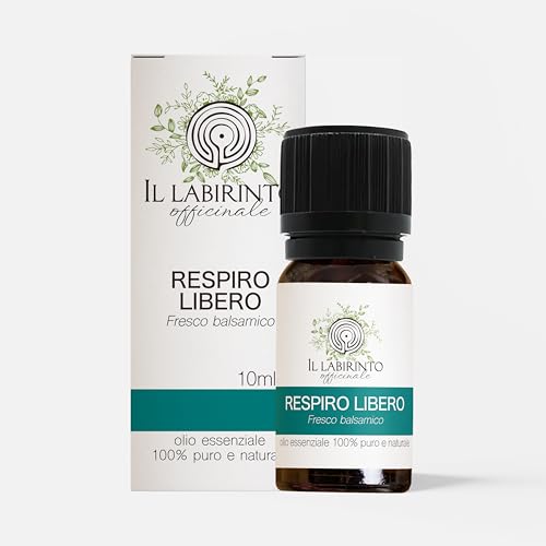 Miscela Oli Essenziali Respiro Libero Il Labirinto Officinale – Naturale, Balsamica ed Espettorante – Per Suffumigi, Diffusori e Aromaterapia – Grado Alimentare – Made in Italy – 10ml