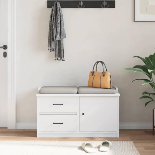 Banc de couloir blanc pour entrée encombrée avec rangement en bois massif - 5
