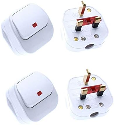 SUPERTOOL 3 Pin Switched Mains Plug White with Big Swtch Neon Indicator Light for Home, Workplace-4pcs