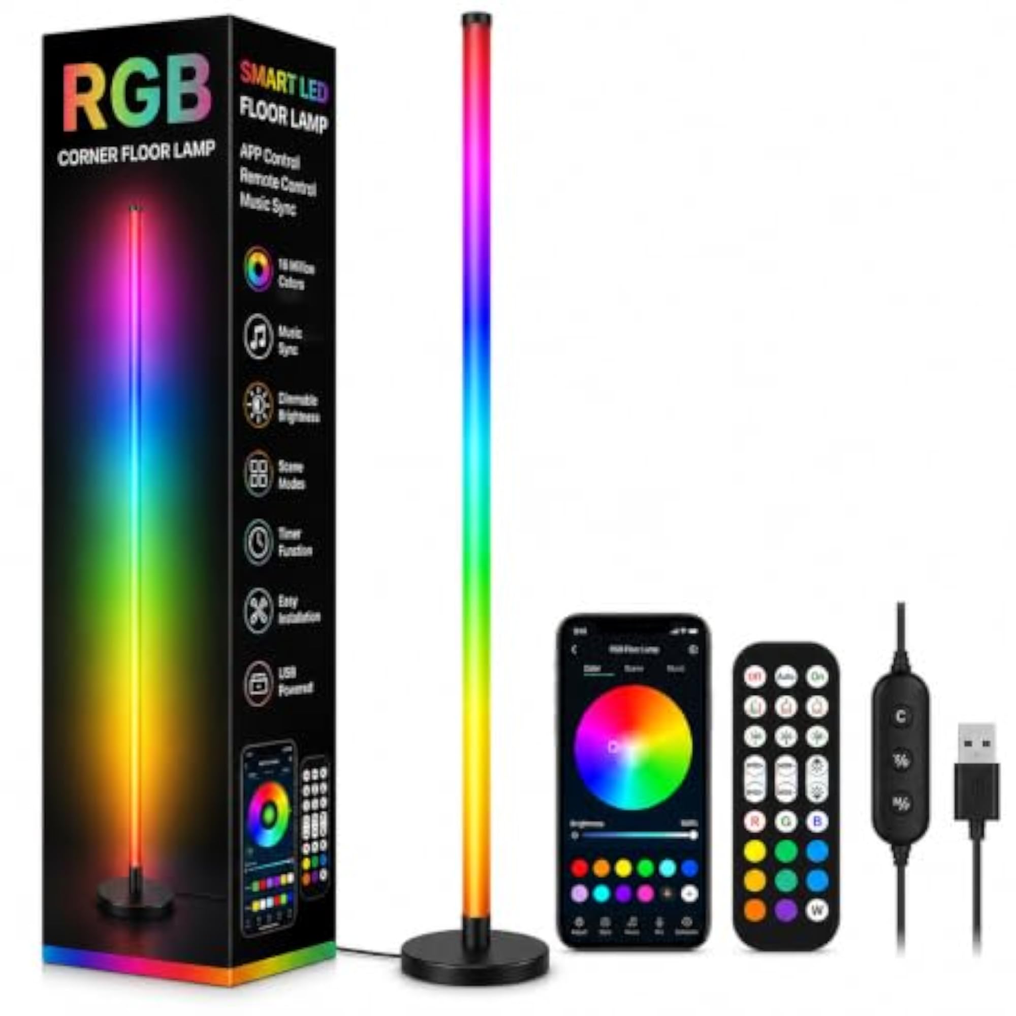 RGB Smart LED Corner Floor Lamp with App & Remote Control