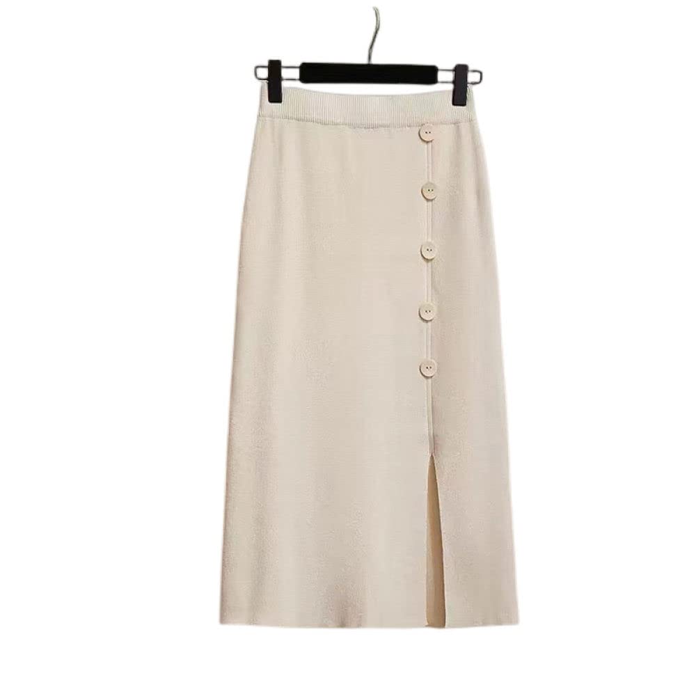 Gonne,Gonna Longuette da Donna Gonna Dritta in Maglia A Vita Alta Elasticizzata Bianca Gonna Dritta con Spacco A Vita Alta in Tinta Unita Gonna Lunga alla Moda per Ragazze Ladies,L