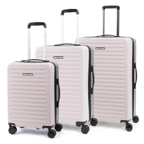 Image of Assembly Trolley Bag Set of 3 with TSA Locks & Enhanced Protection, Complete Polycarbonate Hard Shell Trolley Bag Collection for Adventure Travel, Ivory-Grey, 20+24+28 Inch