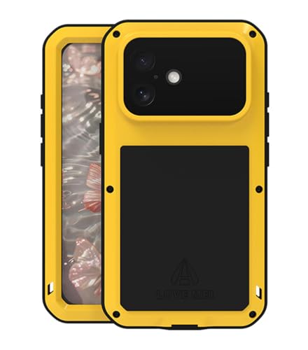 Coque iPhone 17 LOVE MEI antichoc et étui étanche en métal jaune aluminium