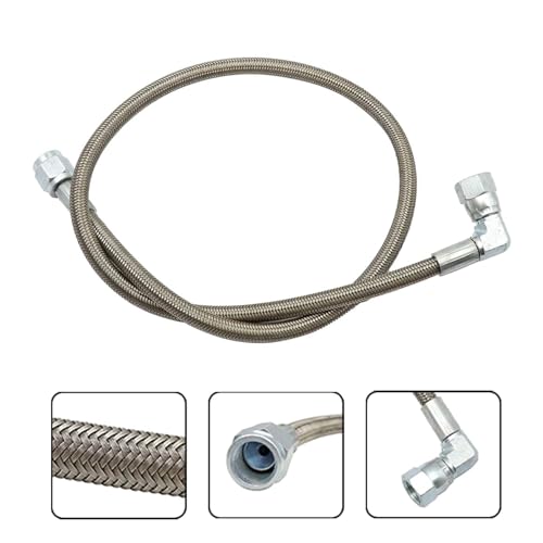 Image of SecosAutoparts 24 inch 7 /16-20 4AN Stainless Turbo Oil Feed Line 90 Degree Straight Hose PTFE Line Hose End Pressure Stainless Remote Turbocharger #551871